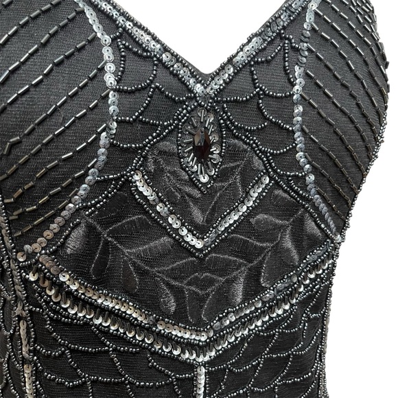 SUE WONG NOCTURNE ✨VINTAGE Y2K✨ | Black and Silver Beaded Flapper Dress Size 10 - Picture 3 of 9